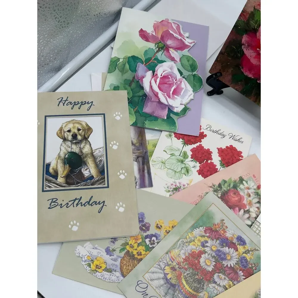 Lot of 20 Unused Happy Birthday Greeting Cards USA Made Floral Lighthouse Mixed